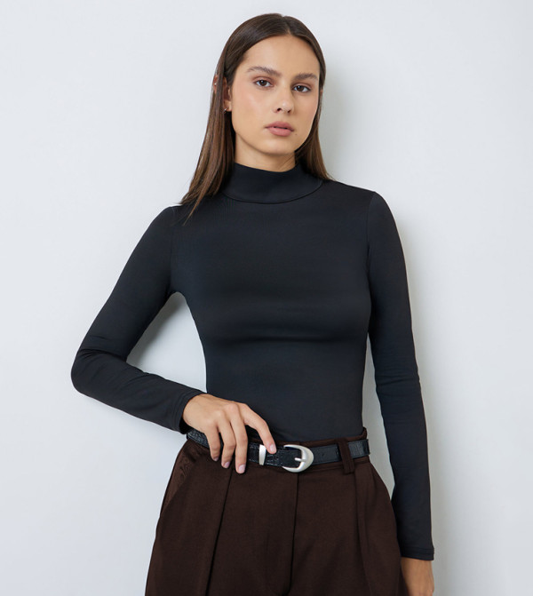 High Neck Long Sleeves Fitted Top