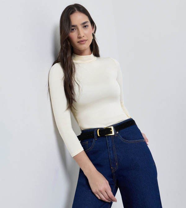 High Neck Long Sleeves Fitted Top