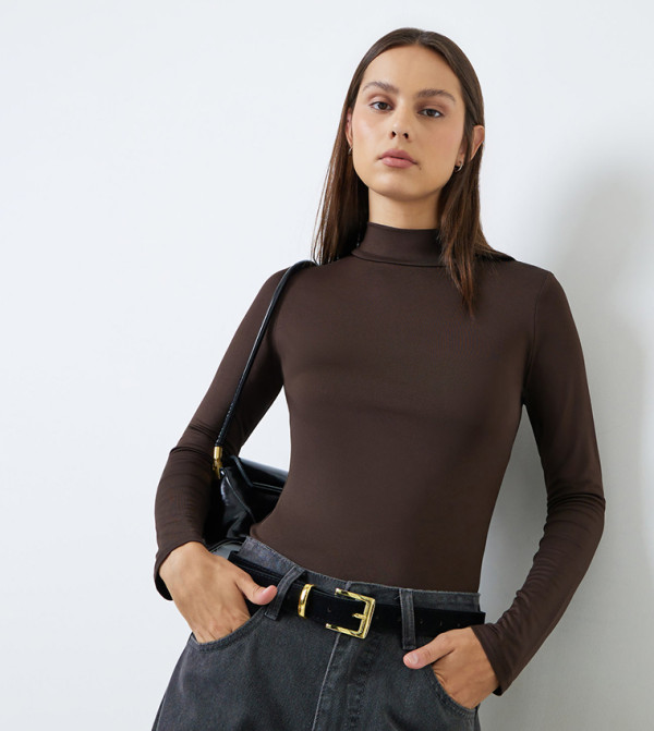 High Neck Long Sleeves Fitted Top
