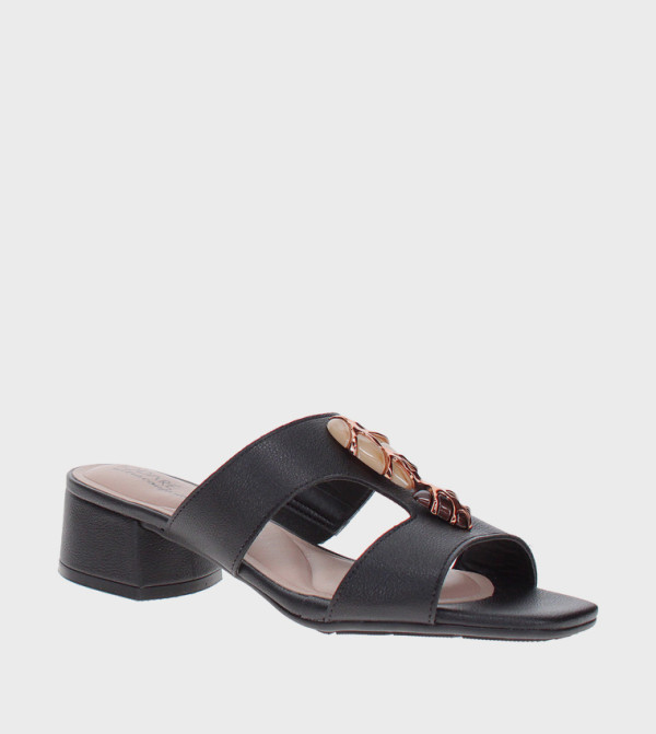 Stone Detail Block Heel Sandals