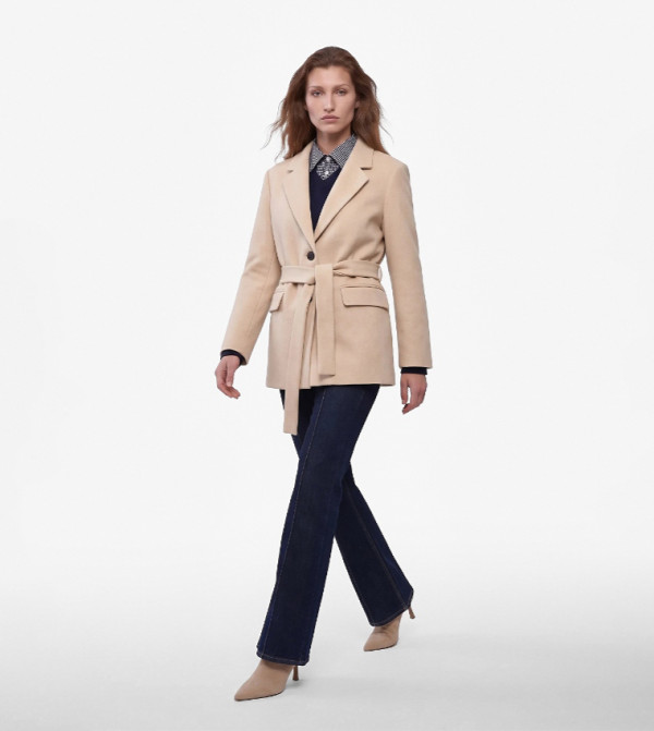 Solid Single-Breasted Belted Coat
