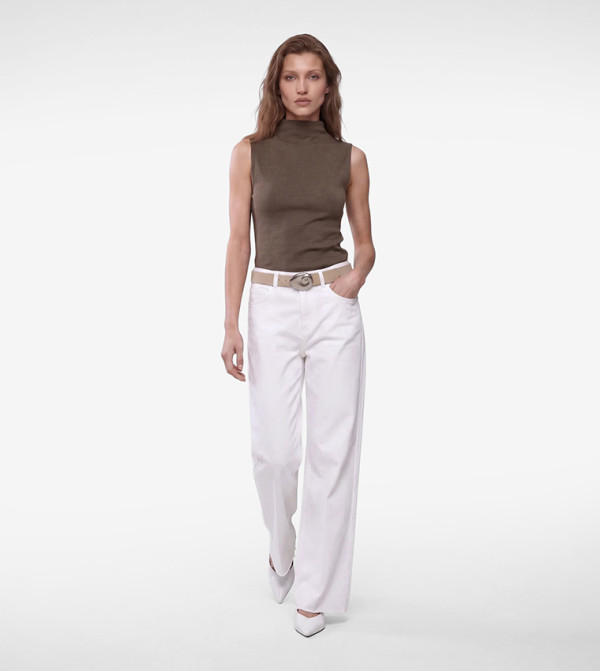 Solid High Neck Sleeveless Top