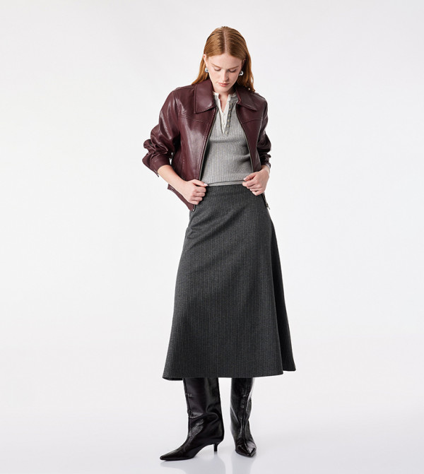 Striped A-Line Midi Skirt