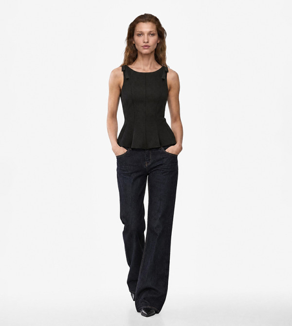 Solid Bow Detail Sleeveless Peplum Top