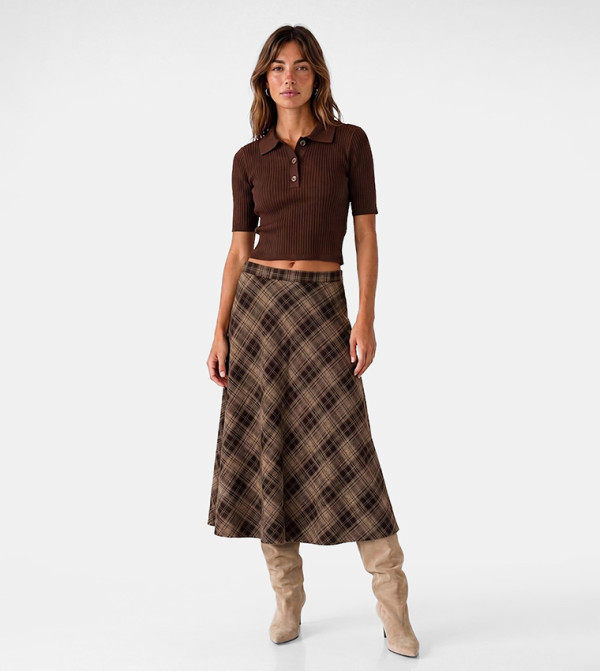 Check A-Line Midi Skirt