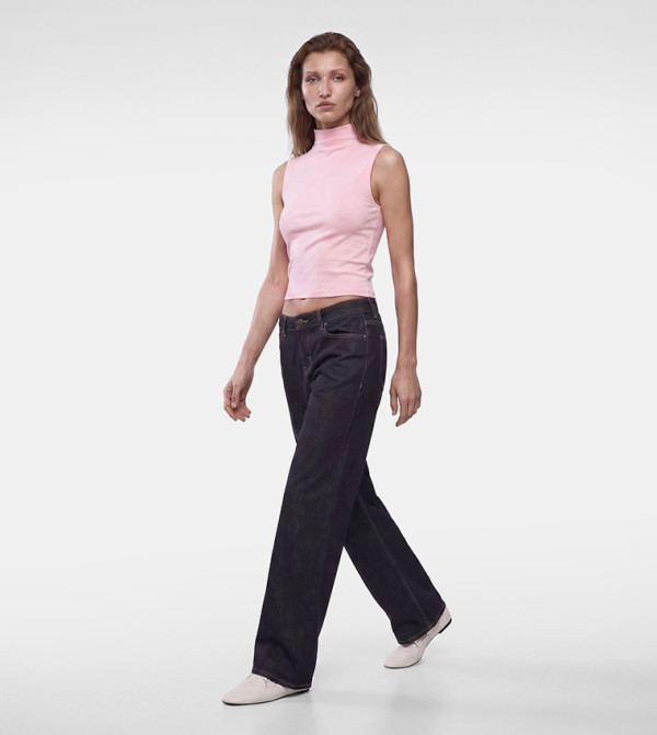 Solid High Neck Cropped Top