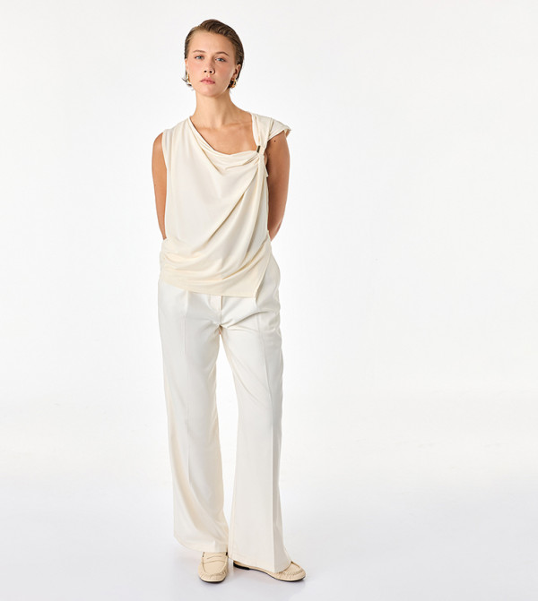 Solid Asymmetric Draped Sleeveless Top