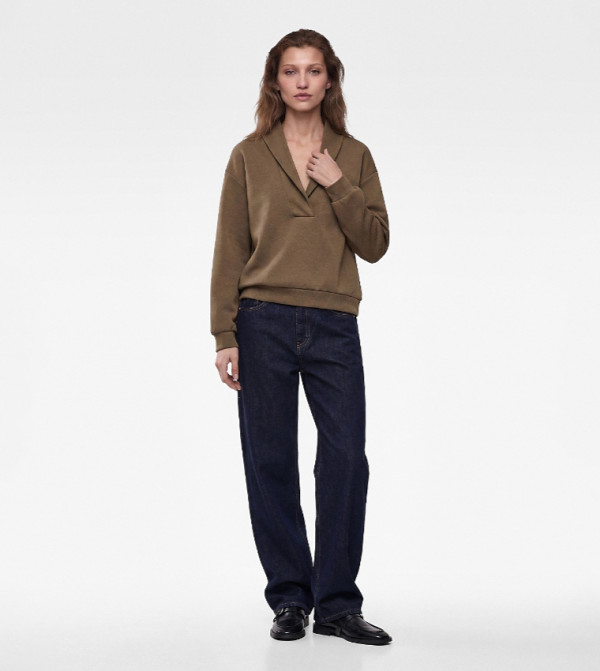 Solid V-Neck Sweatshirt