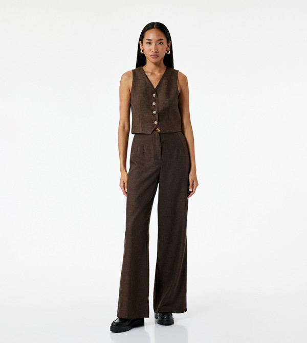 Textured V Neck Button Closure Waistcoat
