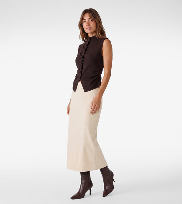 Solid Ruffle Detail Mock Neck Sleeveless Top
