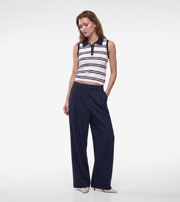 Striped Collared Sleeveless Top