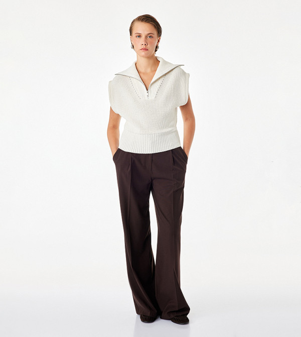Ribbed Half Zip Stand Collar Sweater Vest