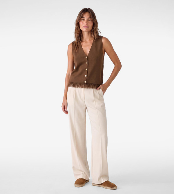 Fringe Hem V Neck Knit Vest