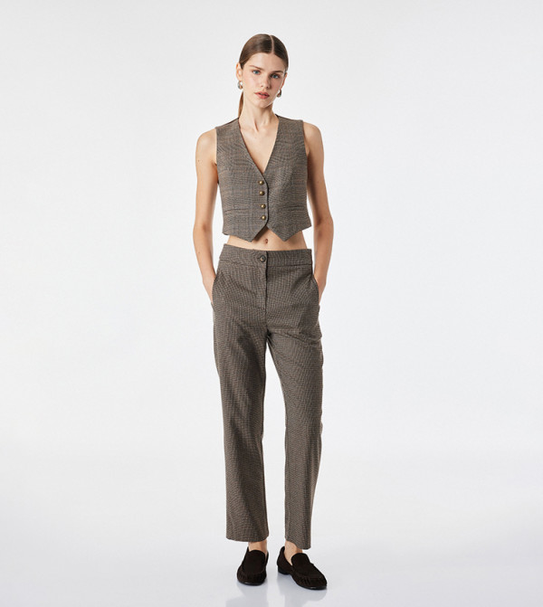 Check V-Neck Sleeveless Waistcoat