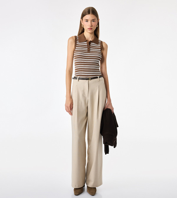 Striped Collared Sleeveless Top
