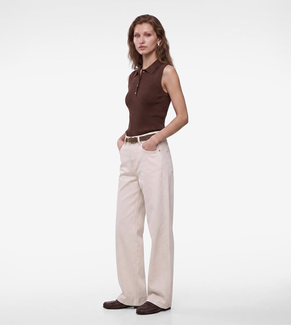 Ribbed Collared Sleeveless Top