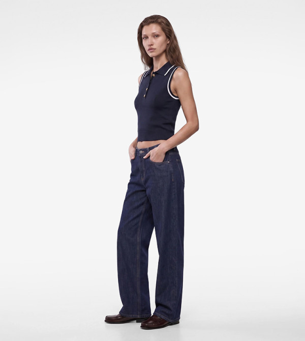 Colorblock Collared Sleeveless Top