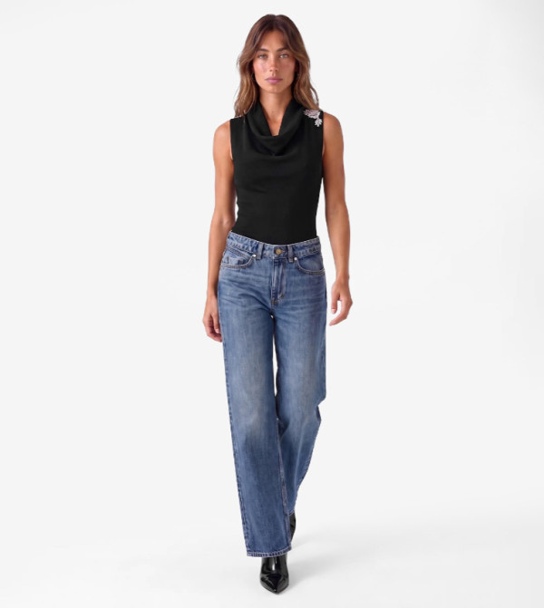 Embellished Cowl Neck Sleeveless Top