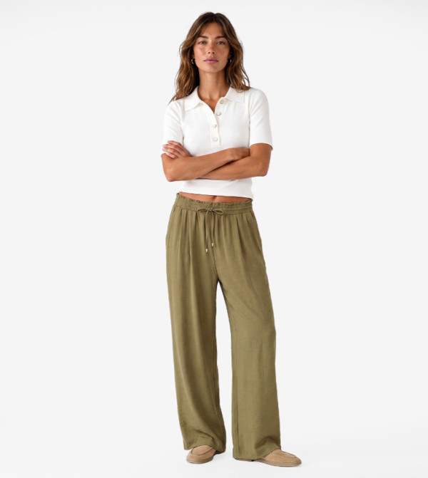 Drawstring Waist Wide Leg Trousers