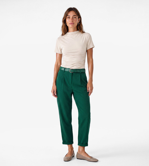 Solid Tapered Fit Casual Pants