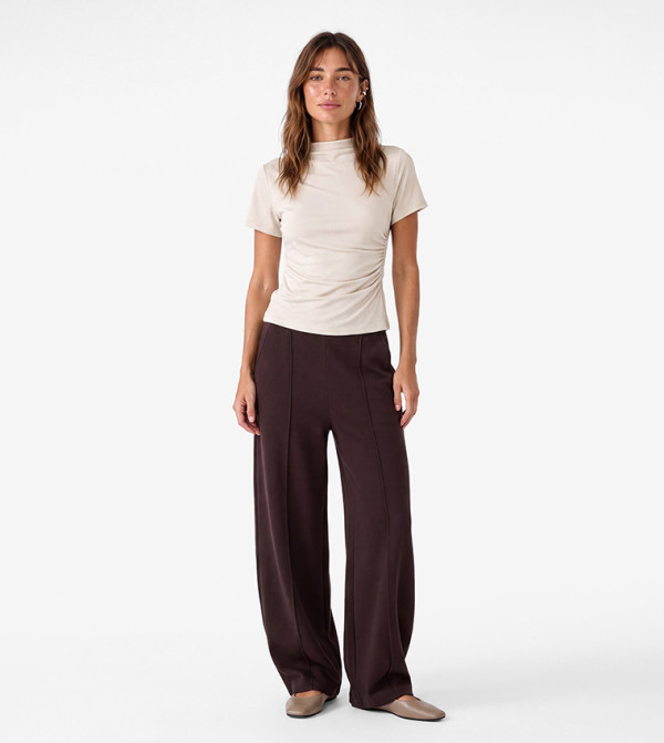 Solid Wide Leg Casual Trousers