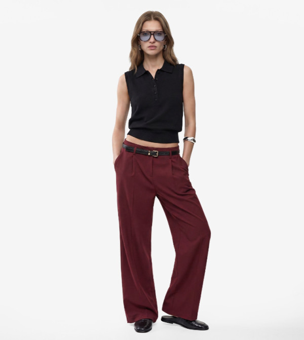 Pleat Detail Wide Leg Trousers