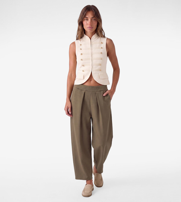 Pleat Detail Barrel Fit Pants