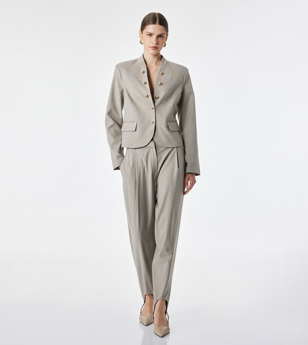 Solid Tapered Fit Trousers