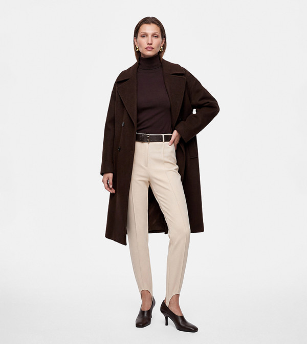 Solid Slim Fit Belted Formal Pants