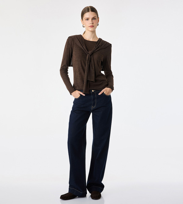 Solid Tie Detail Long Sleeves T-Shirt