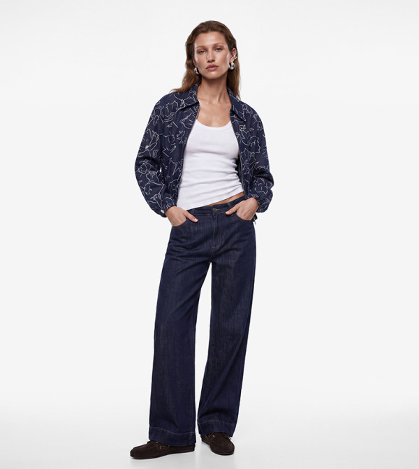 Floral Zipper Casual Jacket
