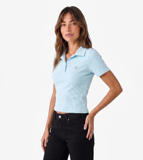 Ribbed Short Sleeves Polo T-Shirt