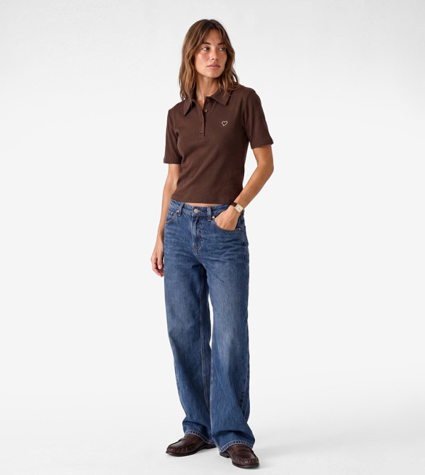 Embroidered Ribbed Polo T-Shirt
