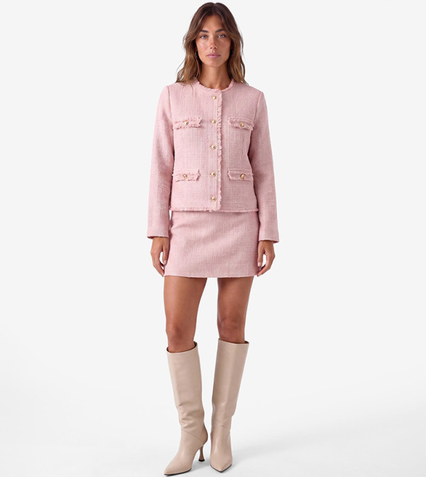 Textured Fringe Trim Button Casual Jacket