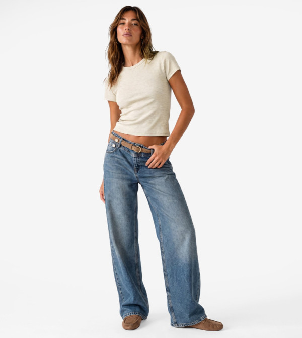 Ribbed Crew Neck Cropped T-Shirt