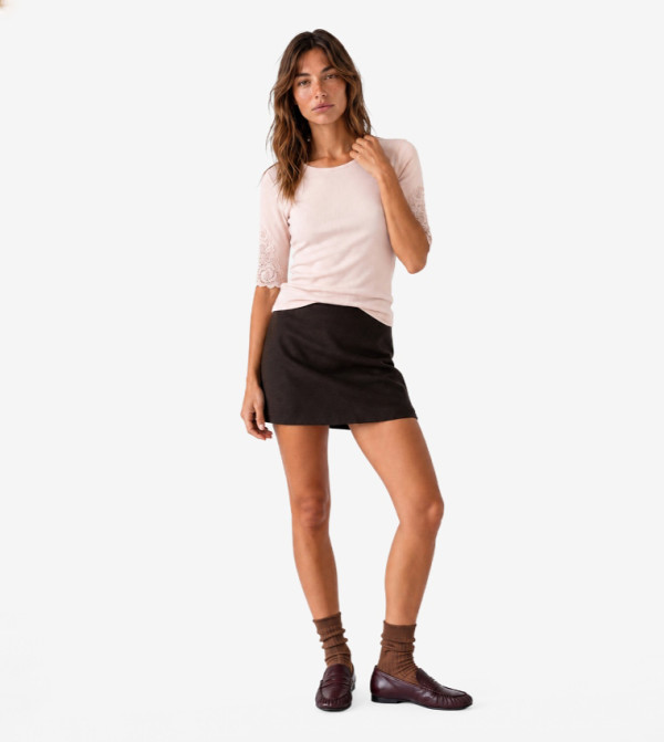 Lace Trim Crew Neck T-Shirt
