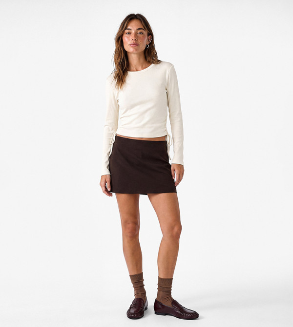 Ribbed Crew Neck Long Sleeves T-Shirt