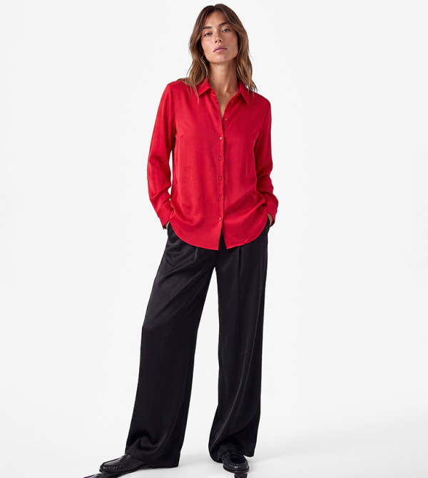 Solid Long Sleeves Satin Shirt