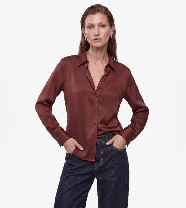 Solid Classic Collar Long Sleeves Satin Shirt