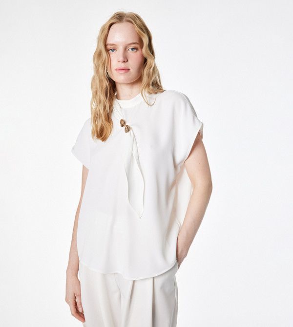 Button Detail High Neck Top