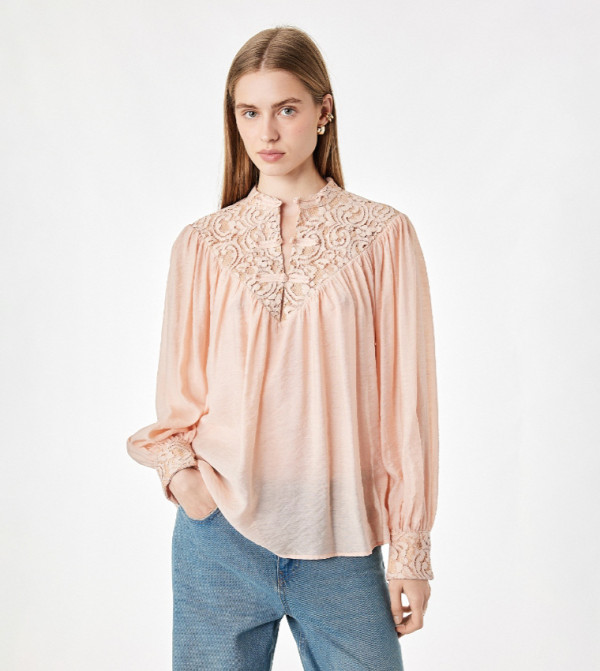 Lace Yoke High Neck Top