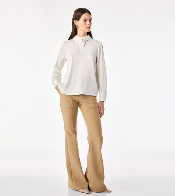 Solid Stand Collar Long Sleeve Satin Shirt
