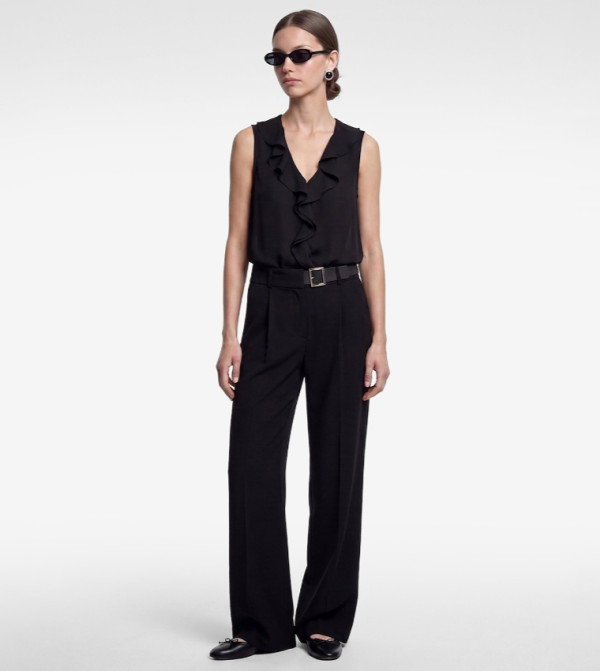 Solid Ruffle V-Neck Sleeveless Top