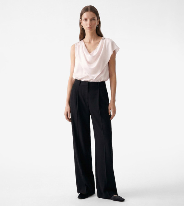 Solid Cowl Neck Satin Top