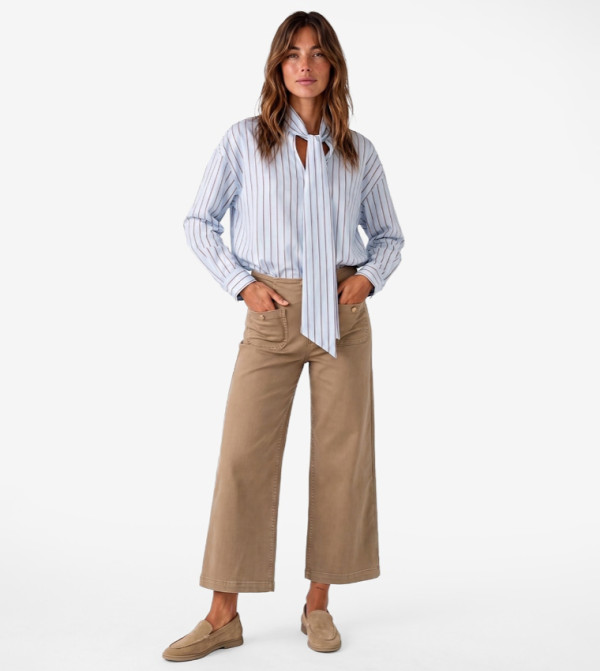 Striped Tie Detail Long Sleeves Shirt