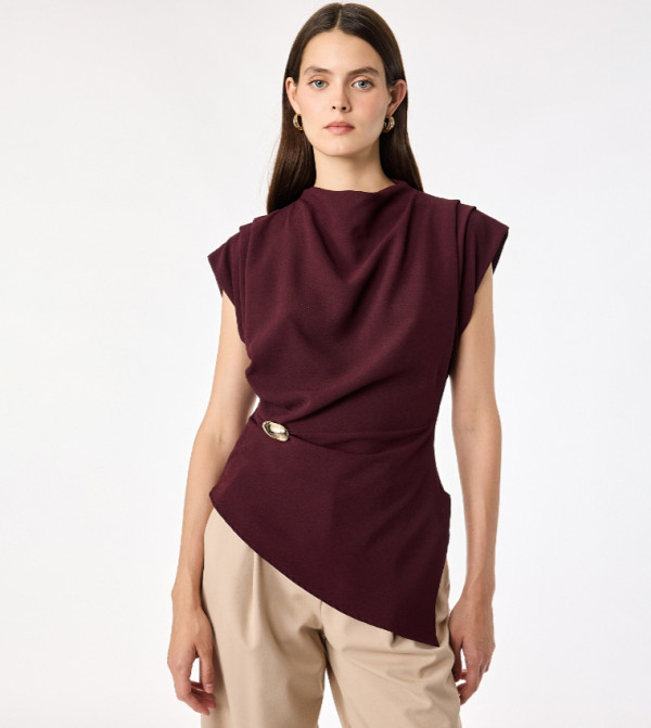 Solid Asymmetric High Neck Top