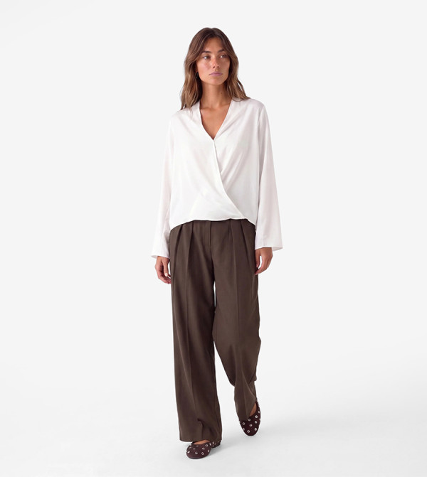 Solid Overlap Collar Long Sleeves Oversized Shirt