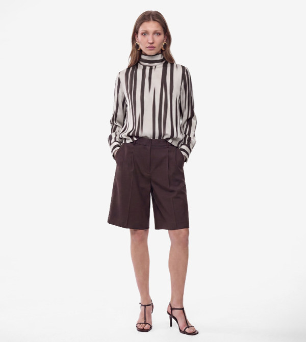Striped High Neck Long Sleeves Top