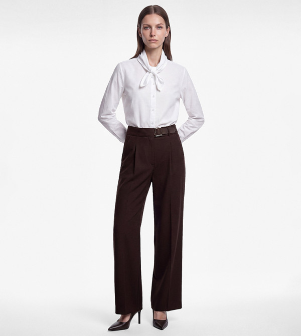 Solid Tie-Up Neck Long Sleeve Shirt