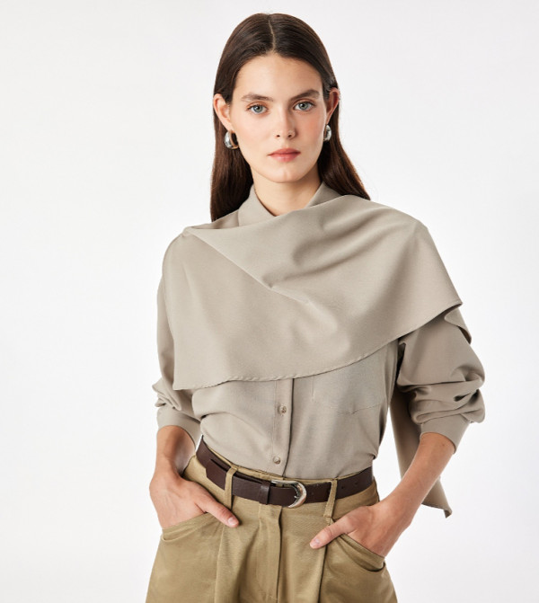 Solid Cape Collar Long Sleeves Shirt